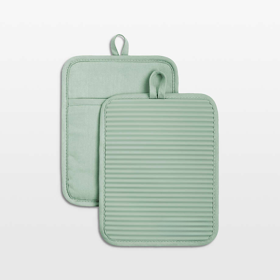 Kitchen Pistachio Ribbed Soft Silicone Pot Holders Set Of 2