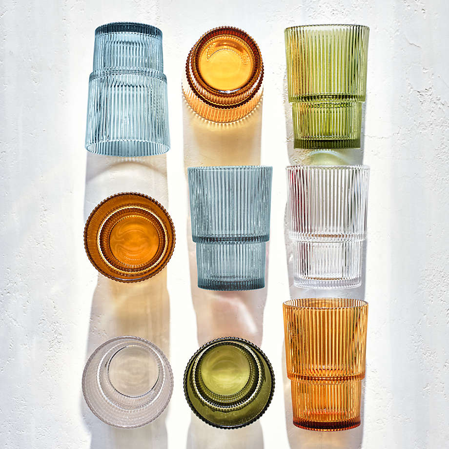Moss Green Stackable Ribbed Double Old-Fashioned Glass