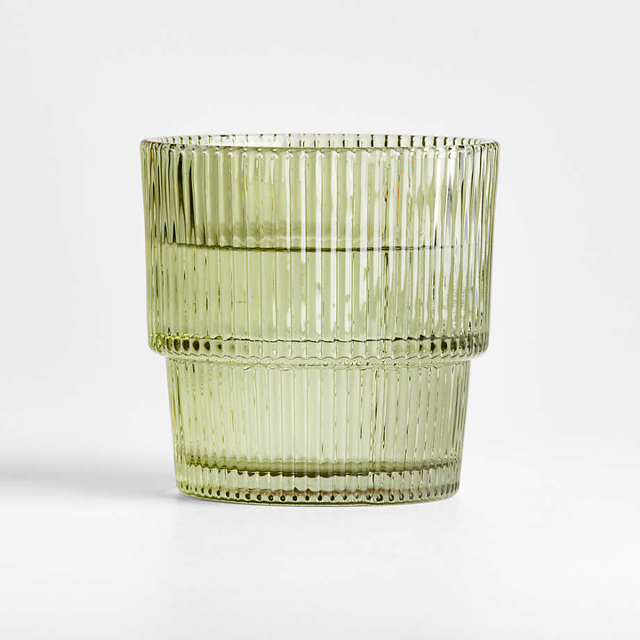 Moss Green Stackable Ribbed Double Old-Fashioned Glass